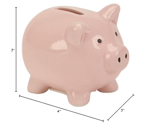 Small Pink Ceramic Pig Bank, 3" x 4" x 3"