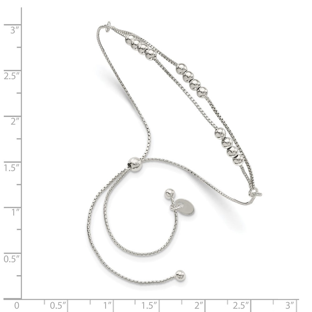 Sterling Silver Polished Beaded 2-Strand Adjustable Bracelet 11 inches