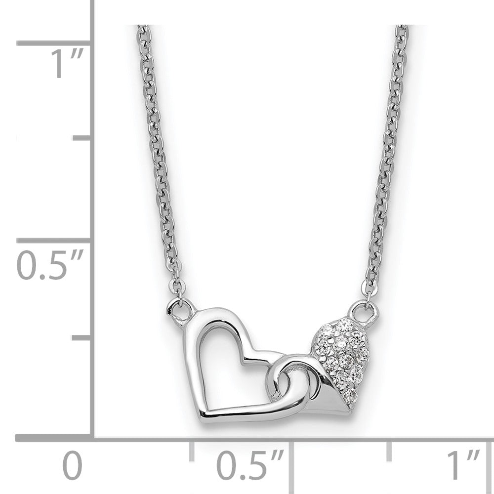 Sterling Silver Rhodium-plated CZ Double Heart 16IN Plus 2IN Ext Necklace 16 Inches