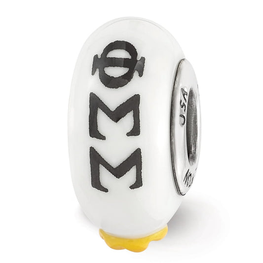 Finest Gold Sterling Silver Reflections Hand Painted Phi Sigma Sigma Fenton Glass Bead