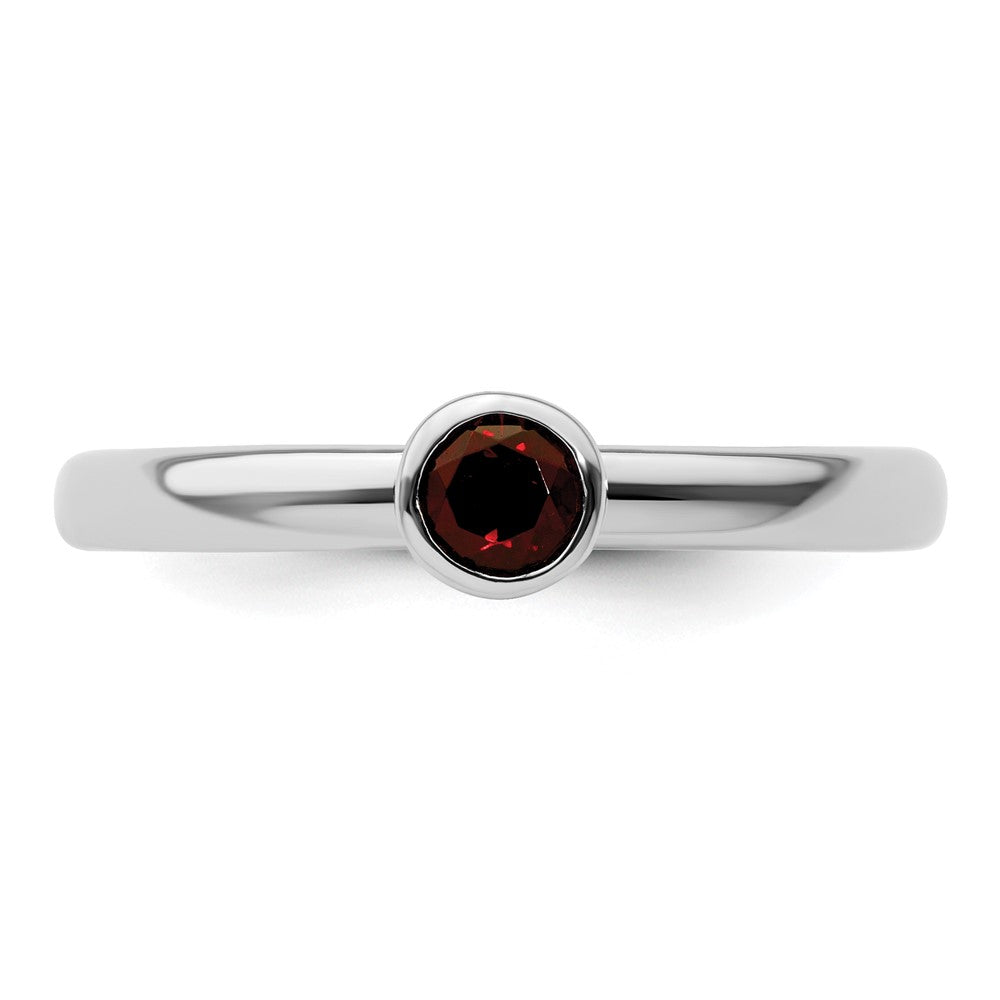 Sterling Silver Stackable Expressions High 4mm Round Garnet Ring Size -7