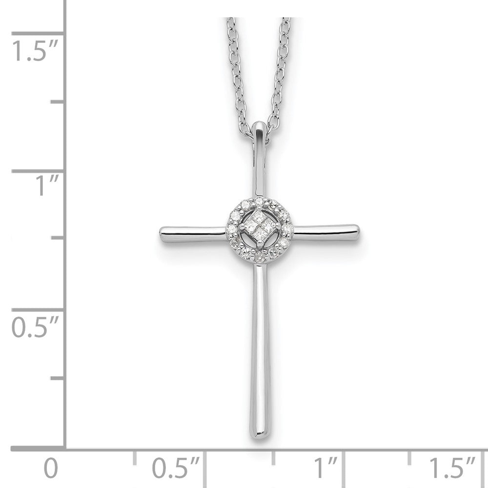 Sterling Silver Diamond Rhodium-plated Eternal Life Cross Necklace 16 Inches