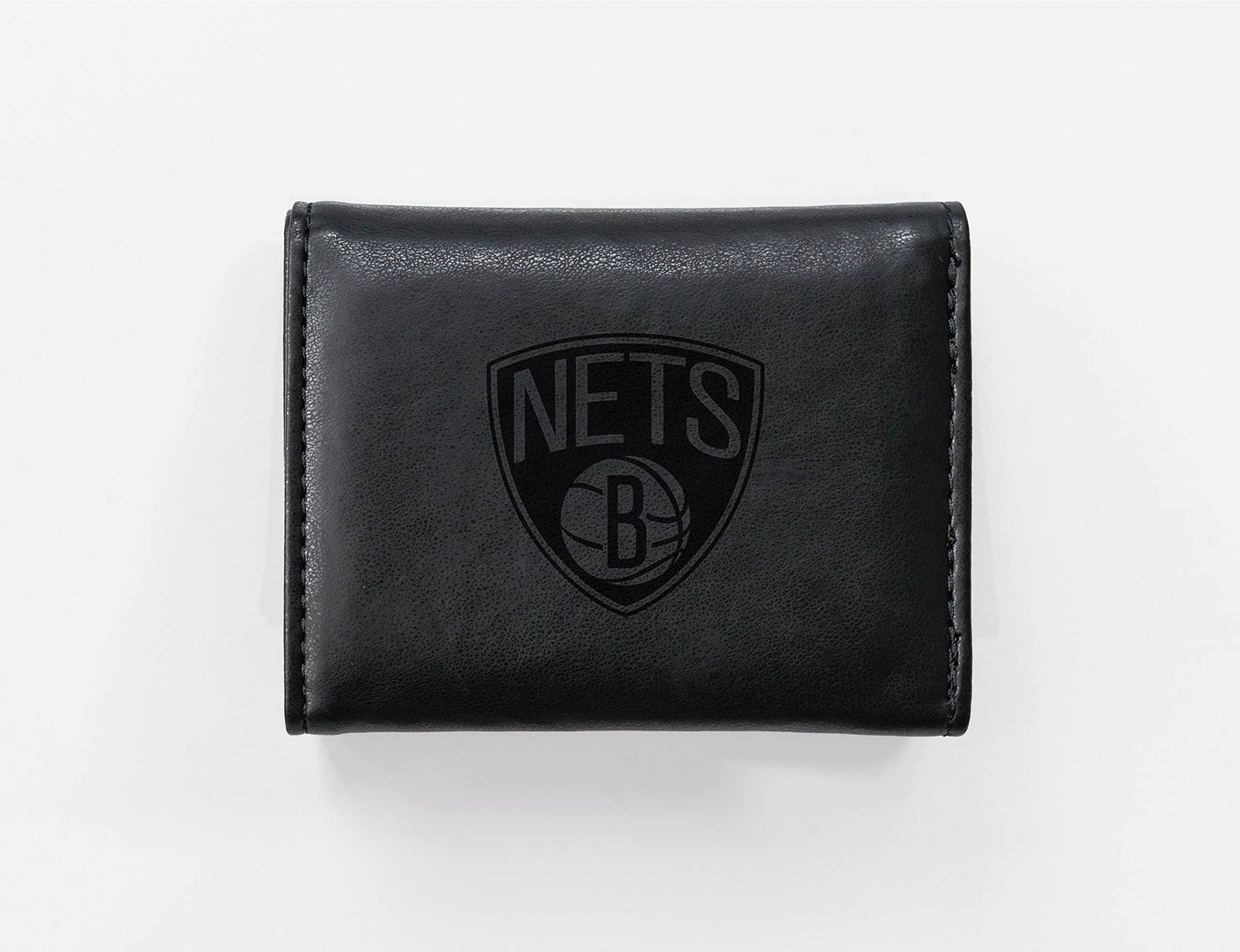Basketball Rico Industries Brooklyn Nets Black Laser Engraved Trifold Laser Engraved Tri-Fold Wallet - Men's Accessory