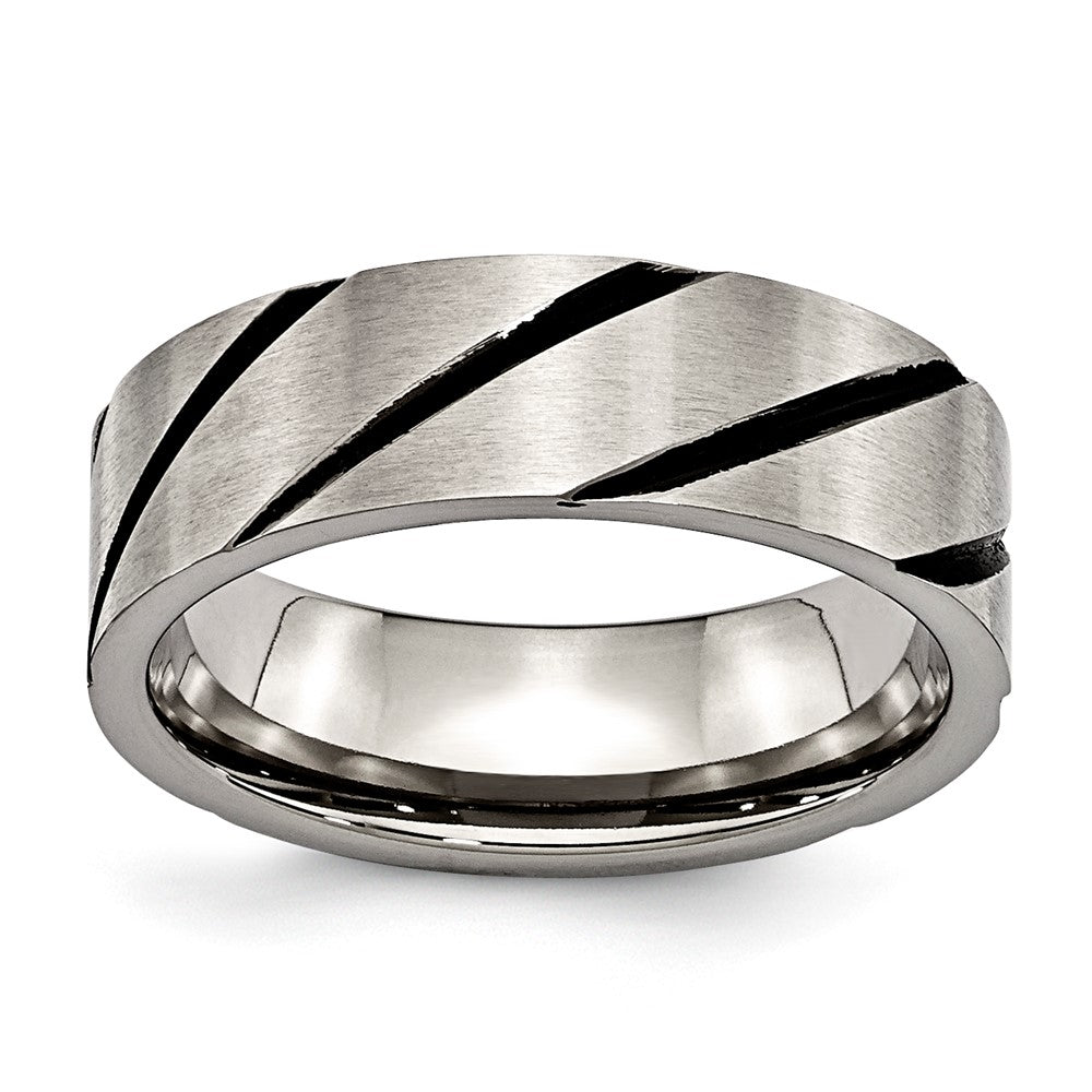 Titanium 7mm Brushed w/Diagonal Black Enamel Etched Marks Band
