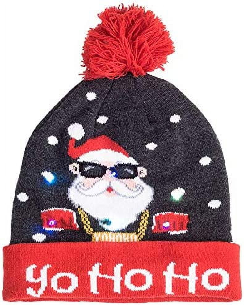Christmas Themed Light Up Beanie With LED Lights (Yo Ho Ho)