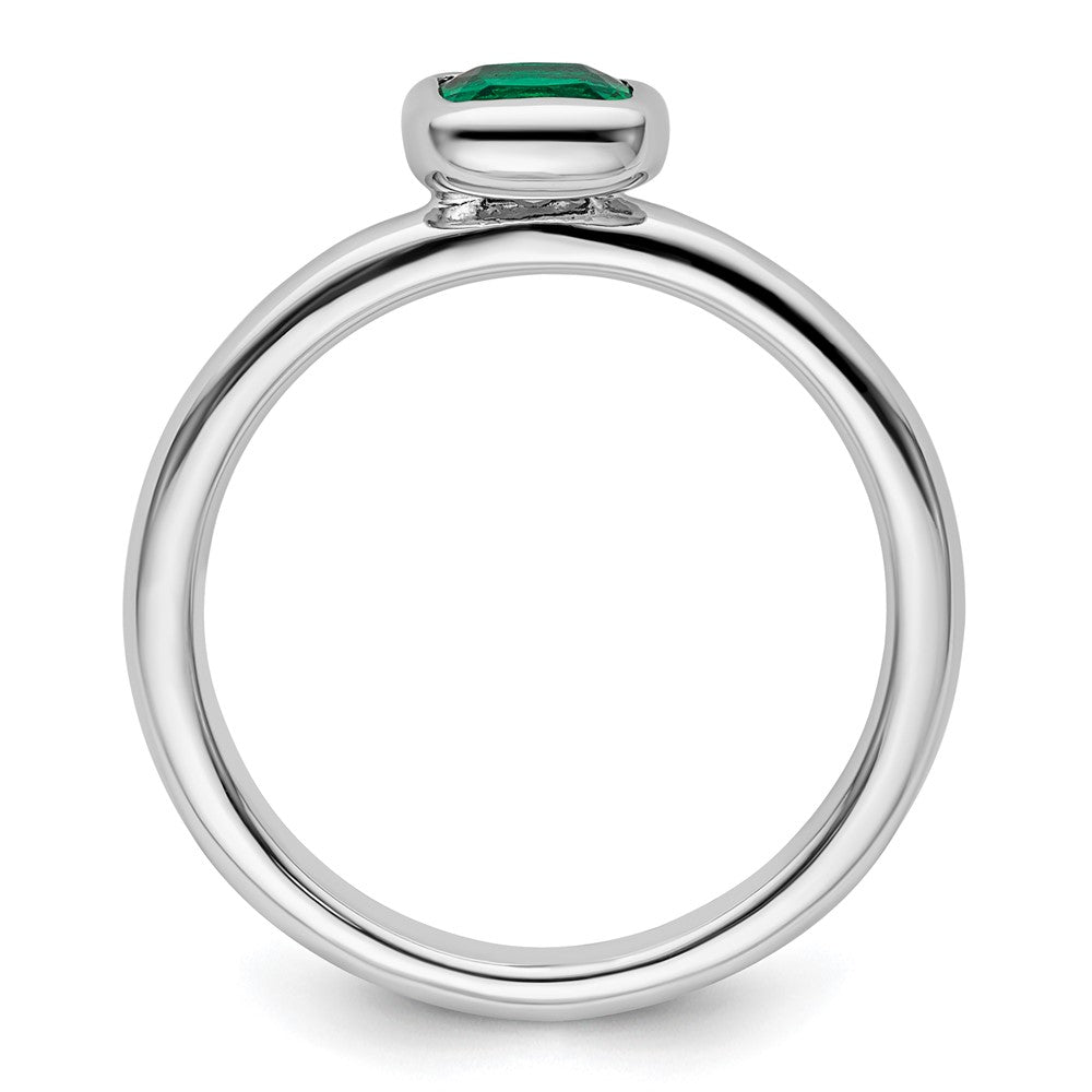 Sterling Silver Stackable Expressions Cushion Cut Cr. Emerald Ring Size -10