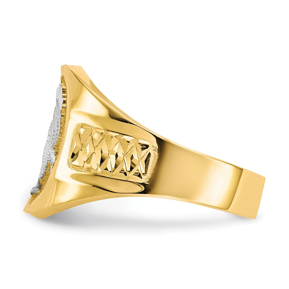 14k and Rhodium Men's Eagle Ring Size 10