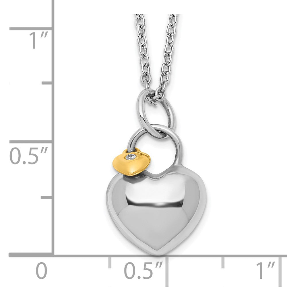 White Ice Sterling Silver Rhodium-plated Gold-tone 18 Inch Diamond Double Heart Necklace with 2 Inch Extender 18 Inches