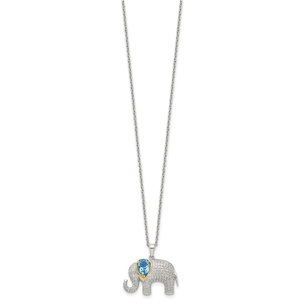 Brilliant Gemstones Sterling Silver with 14K Accent Rhodium-plated Blue Topaz and Diamond Elephant 18 Inch Necklace with 2 Inch Extender 17 Inches