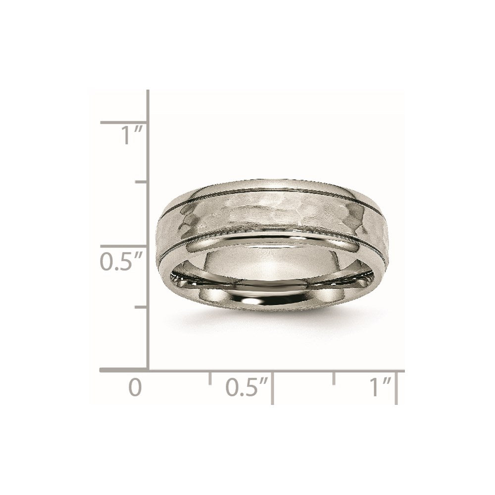 Titanium Polished and Hammered 7mm Grooved Edge Band Size - 8