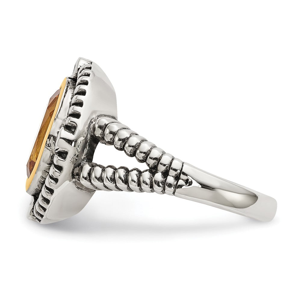 Shey Couture Sterling Silver with 14K Accent Antiqued Oval Bezel Citrine with Diamond Ring