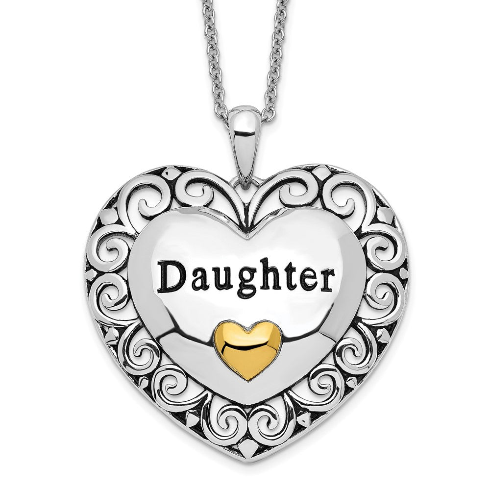 Sentimental Expressions Sterling Silver Gold-plated Antiqued Daughter 18in. Necklace 18 Inches