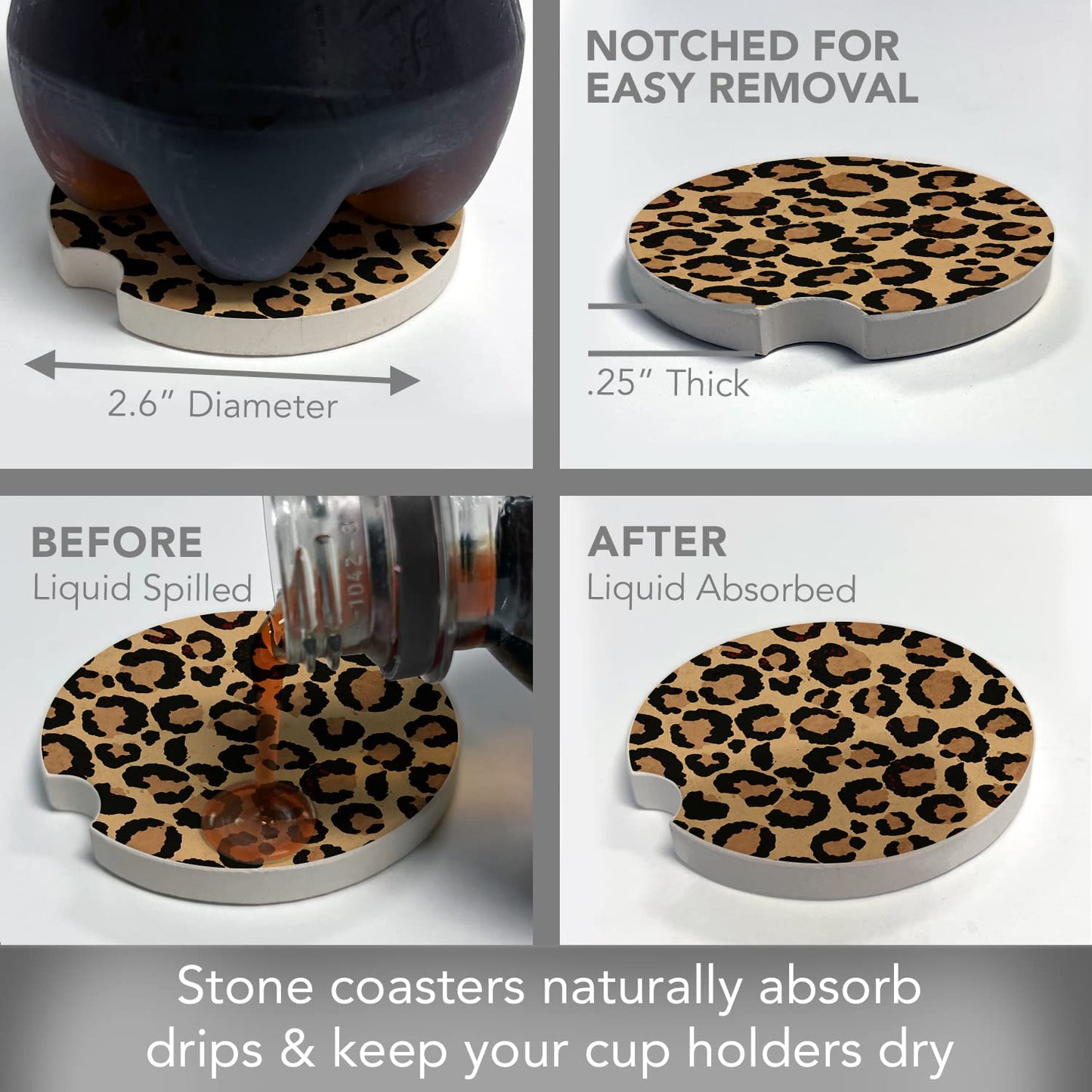 Thirstystone "Leopard Print" Single Absorbent Stone Car Coaster