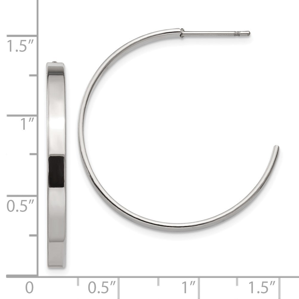 Stainless Steel Polished 33mm Diameter J Hoop Post Earrings