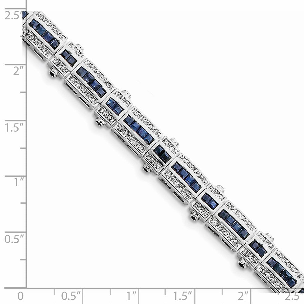 Sterling Silver Rhodium-plated Sapphire & CZ Bracelet 7 inches