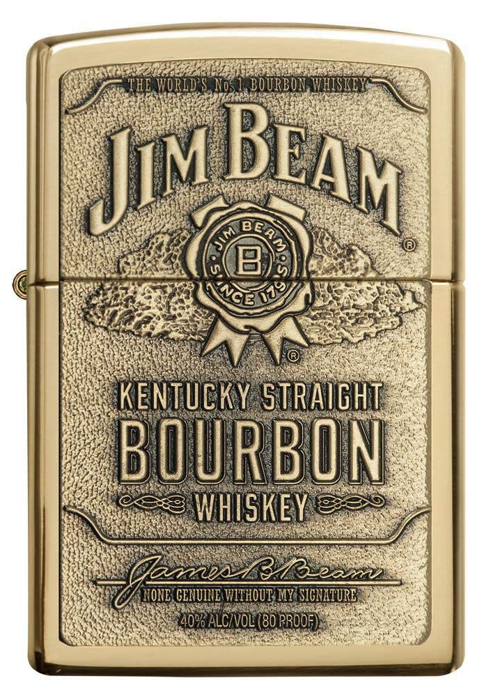 Zippo Jim Beam Bourbon Label Emblem High Polish Brass Pocket Lighter