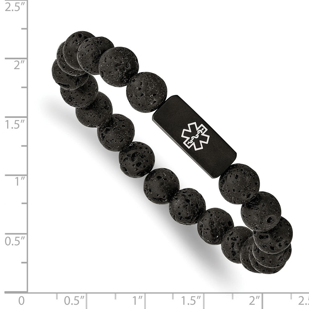 Stainless Steel Brushed Black IP Enamel Medical Lava Stone Stretch Bracelet