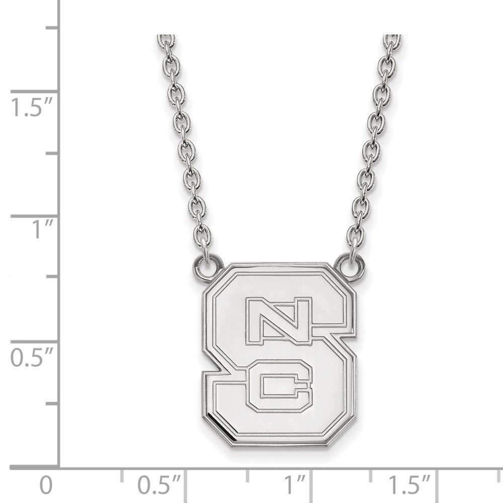 Sterling Silver Rhodium-plated LogoArt North Carolina State University N-C-S Large Pendant 18 inch Necklace QSS016NCS-18