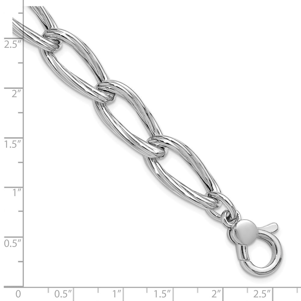 SS RH-plated Polished/Grooved Link w/.75in ext. Bracelet 7.75  inches