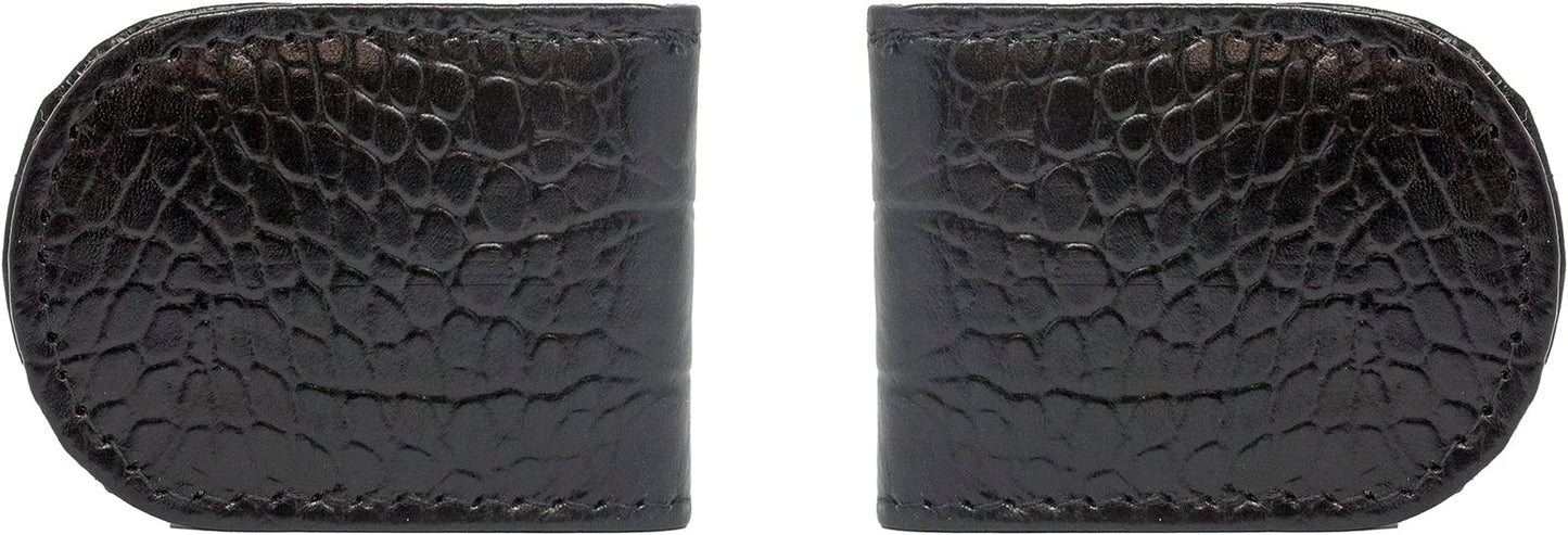 Black Leather Crocodile Grain Money Clip