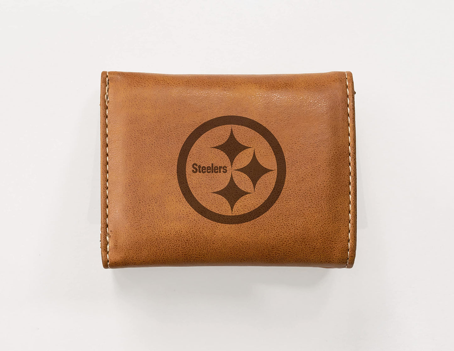 Football Rico Industries Pittsburgh  Brown Laser Engraved Trifold Laser Engraved Tri-Fold Wallet - Men's Accessory