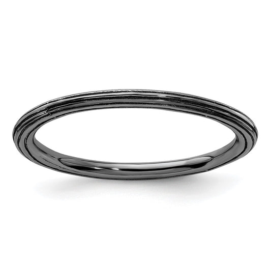 Sterling Silver Stackable Expressions Black-plated Step-down Ring Size -9
