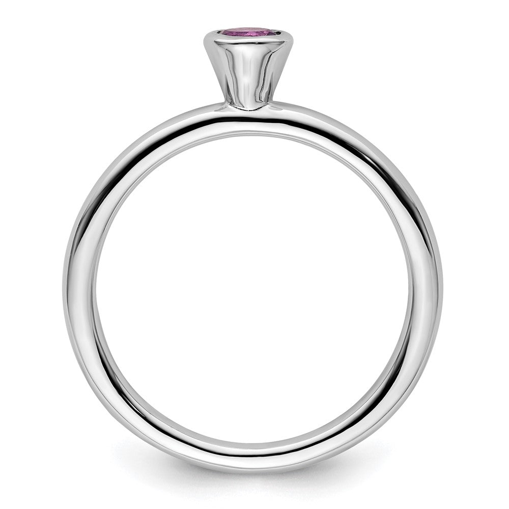 Sterling Silver Stackable Expressions High 4mm Round Amethyst Ring Size -8