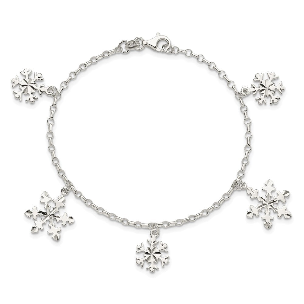 Sterling Silver Diamond-Cut Snowflake Bracelet 7.5 inches