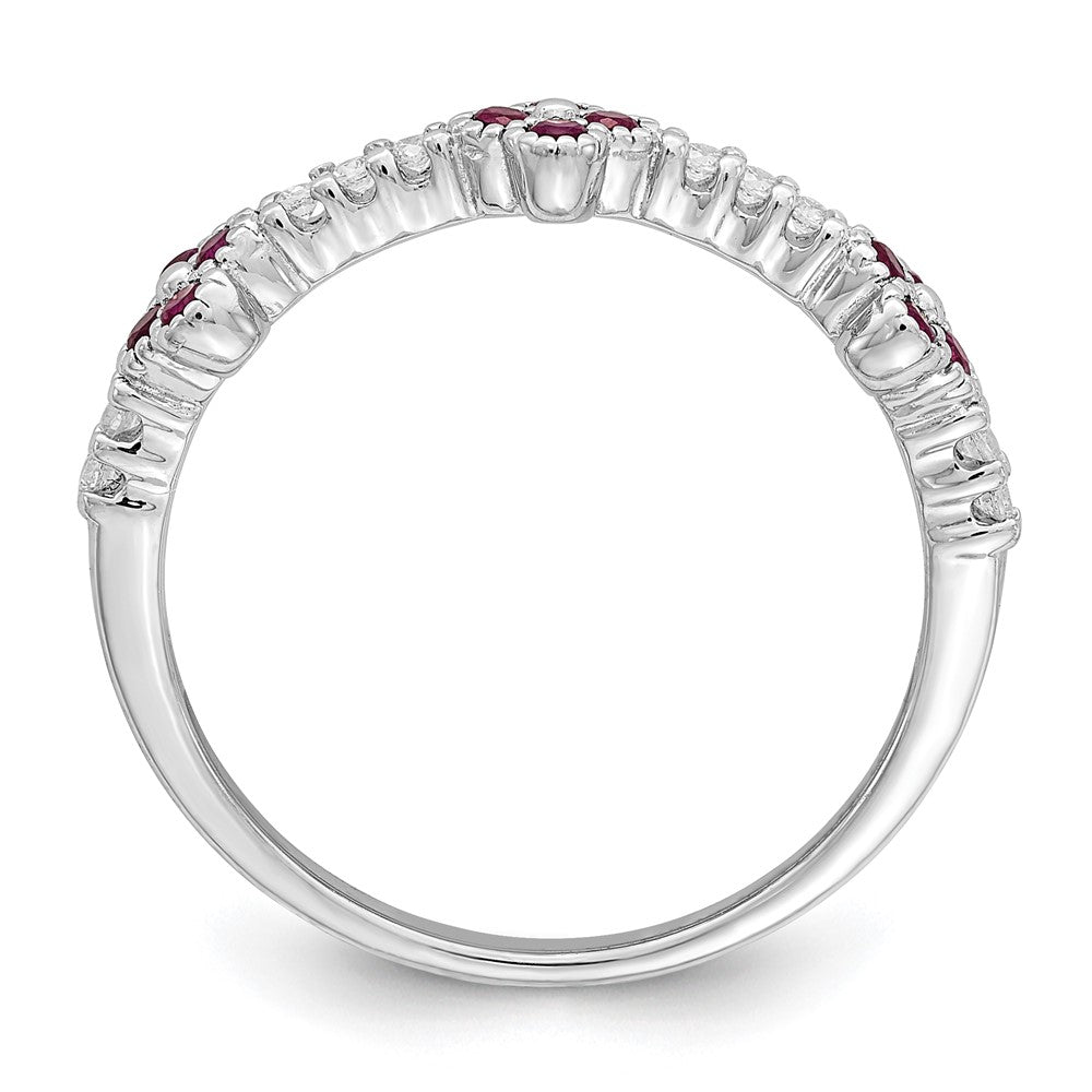 Sterling Silver Rhodium Plated Red & Clear CZ Ring