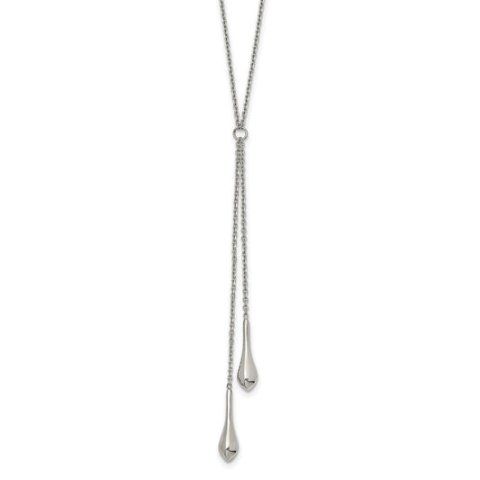 Stainless Steel Polished with 3.5in Dangle 16.5in Necklace