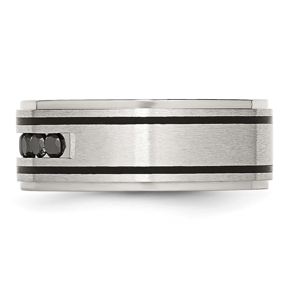 Stainless Steel Brushed/Polished Black IP 1/2ct Black Diamond 9mm Band Size - 12