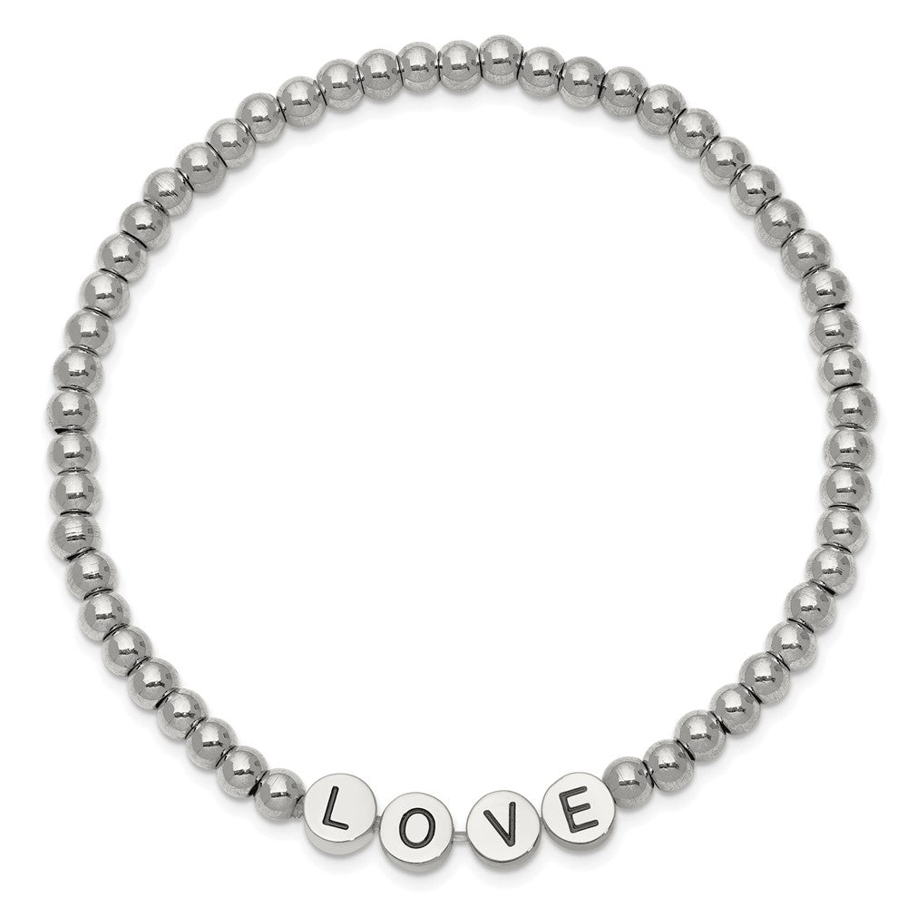 Stainless Steel Antiqued and Polished LOVE Stretch Bracelet