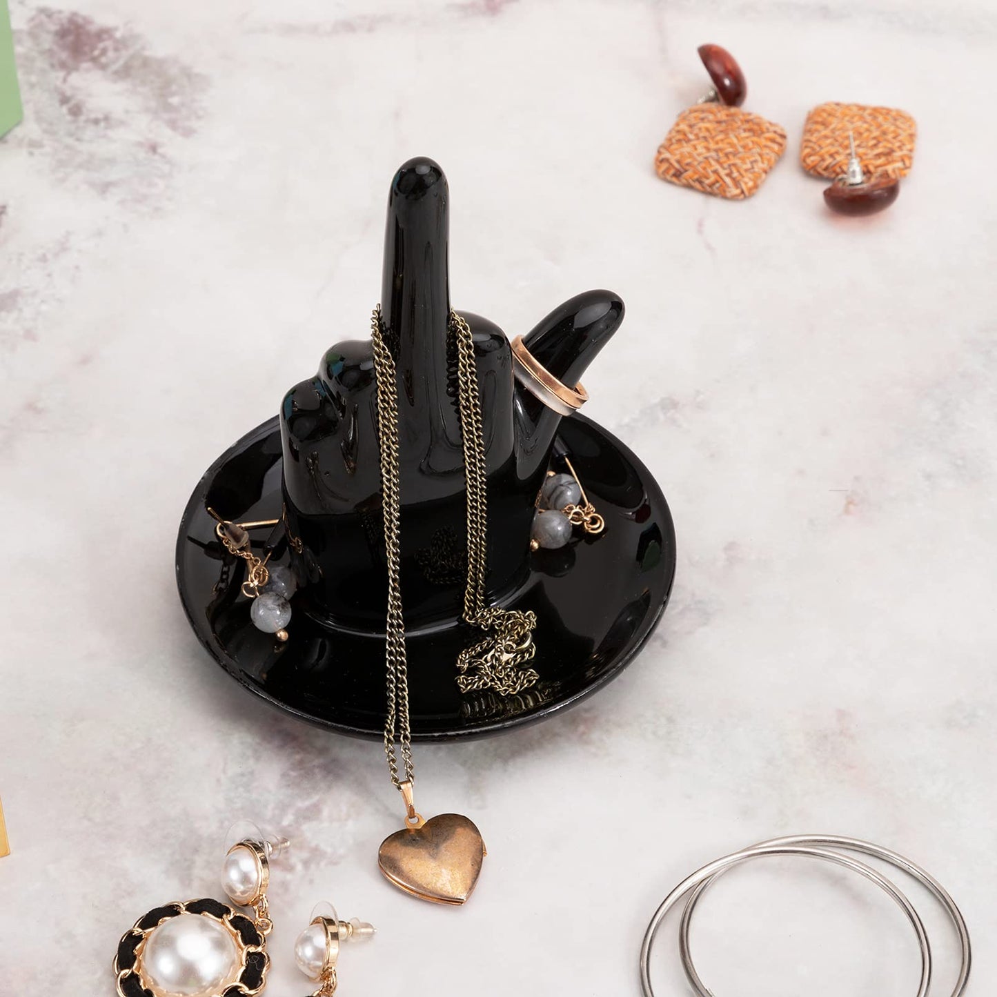 Stephanie Imports Black Ceramic Jewelry Organiser Ring Dish Tray