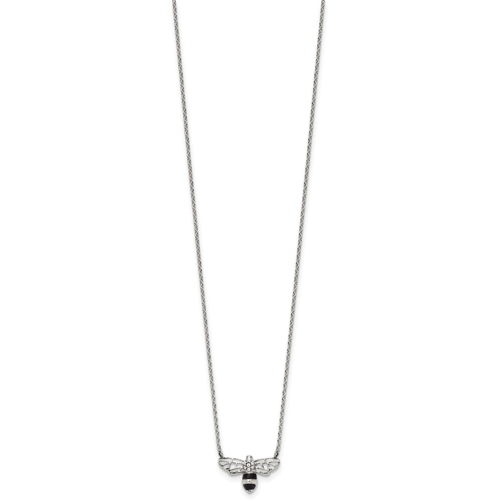 Stainless Steel Polished Enamel w/Preciosa Bee w/1.75in ext Necklace
