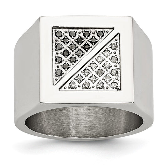 Stainless Steel Polished 1/4ct Black & White Diamond Ring Size - 8