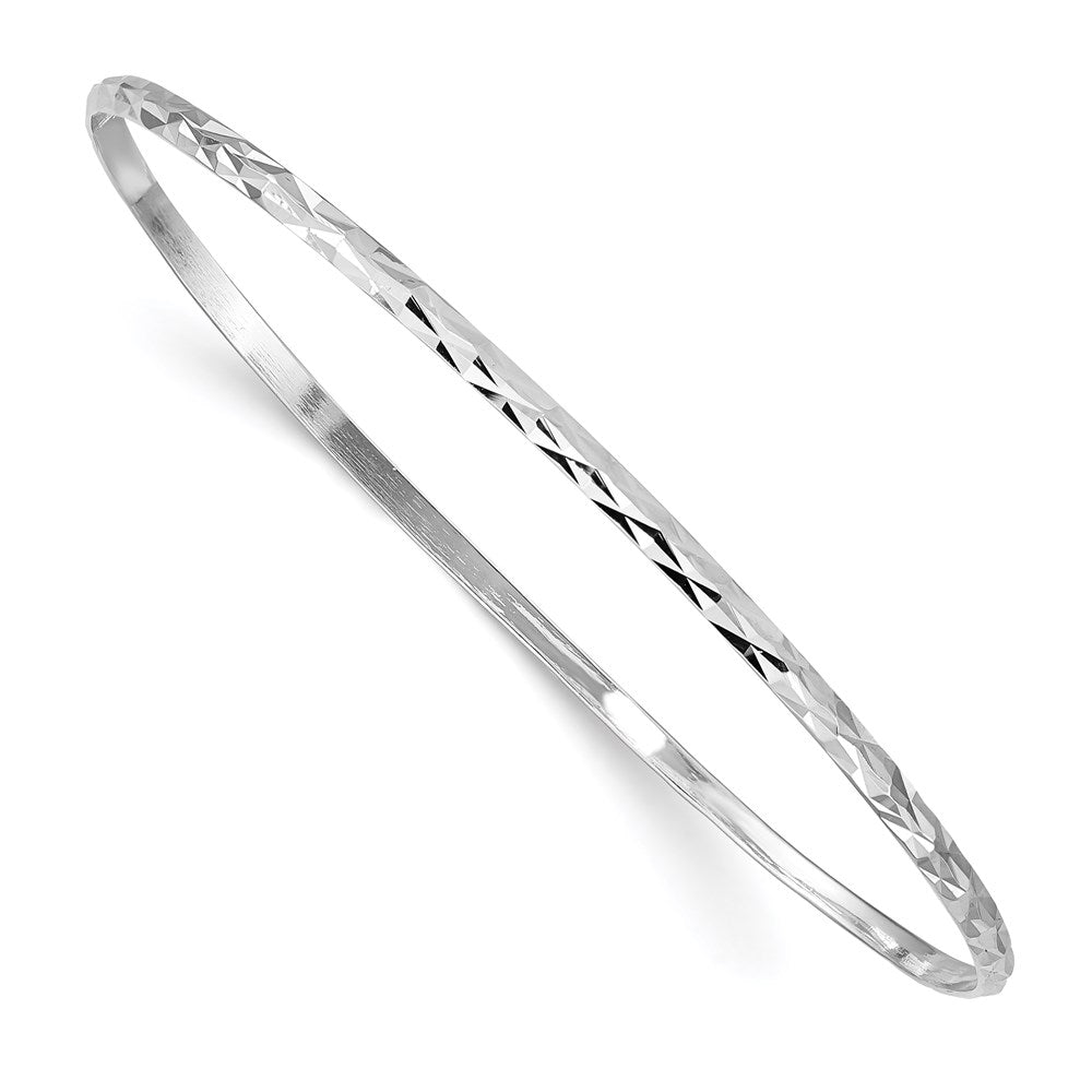 Sterling Silver RH-plated Polished & D/C 2mm Slip On Children's Bangle 6.75 inches