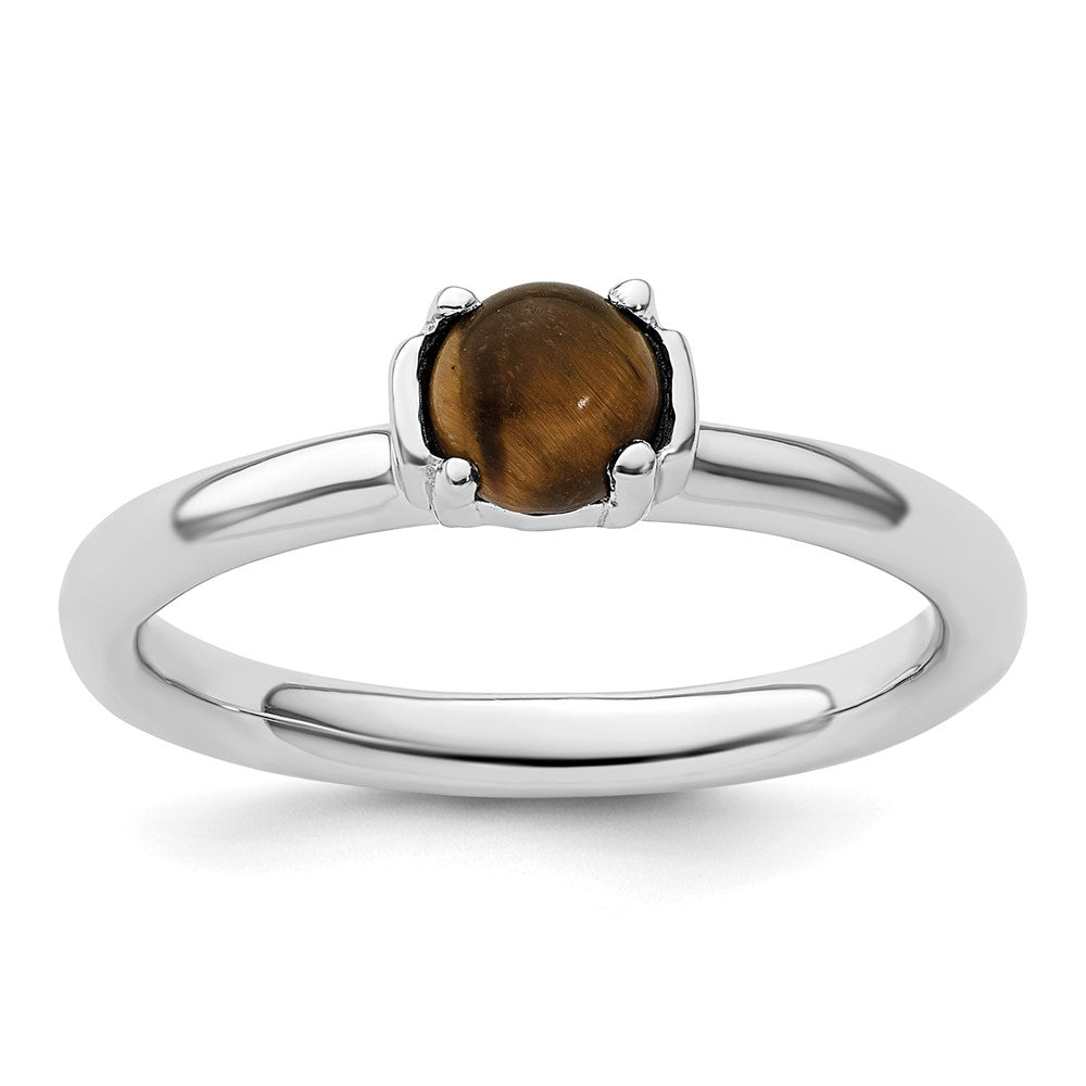 Sterling Silver Stackable Expressions Tigers Eye Rhodium-plated Ring Size -8