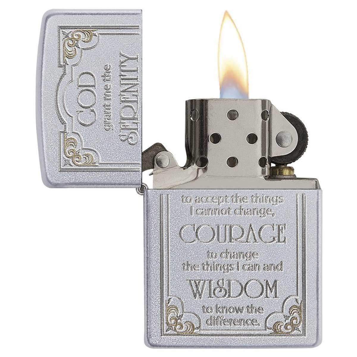 Zippo Serenity Prayer Design Satin Chrome Pocket Lighter