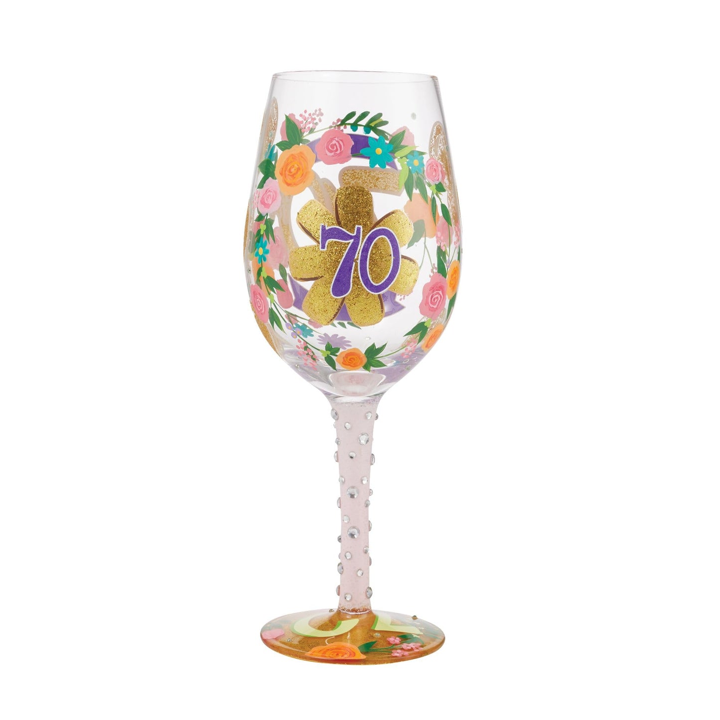 Enesco Lolita Happy 70th Birthday Hand Painted Multicolor Wine Glass 15fl oz