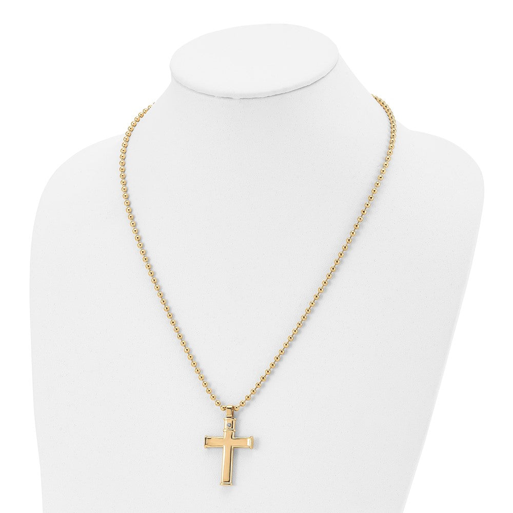 Stainless Steel Polished Yellow IP-plated Cross 22in Necklace