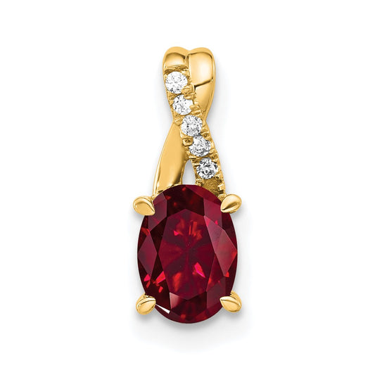 14K Oval Created Ruby and Diamond Pendant