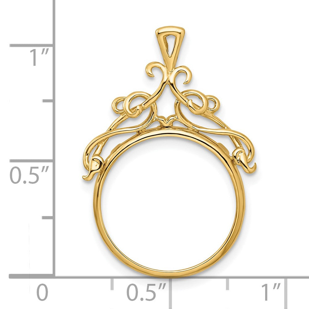 Wideband Distinguished Coin Jewelry 14k Polished Thin Fancy Filigree Top 16.5mm Prong Coin Bezel Pendant