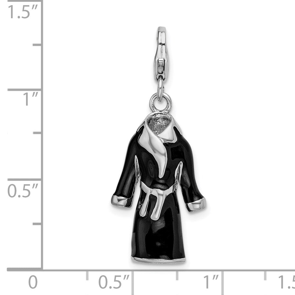 Amore La Vita Sterling Silver Rhodium-plated Polished 3-D Black Enameled Robe Charm with Fancy Lobster Clasp
