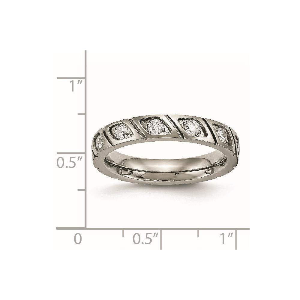 Titanium Polished with CZ 4mm Grooved Band Size - 12