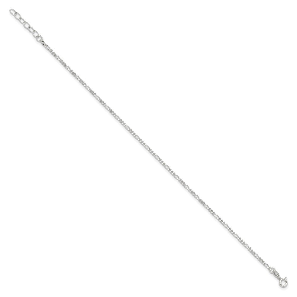 Sterling Silver Diamond Cut Polished Figaro 9in Plus 1in ext. Anklet 9 inches