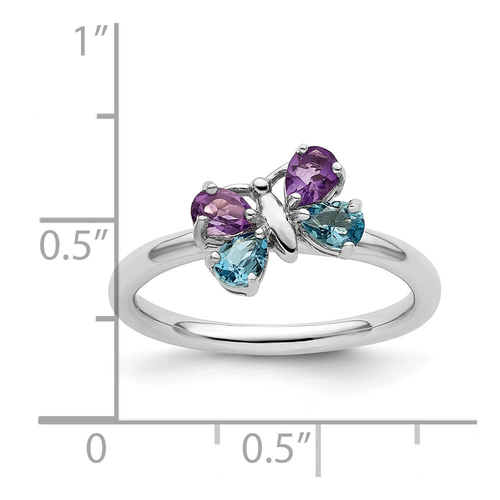 Sterling Silver Stackable Expressions Polished BT & AM Butterfly Ring Size -10