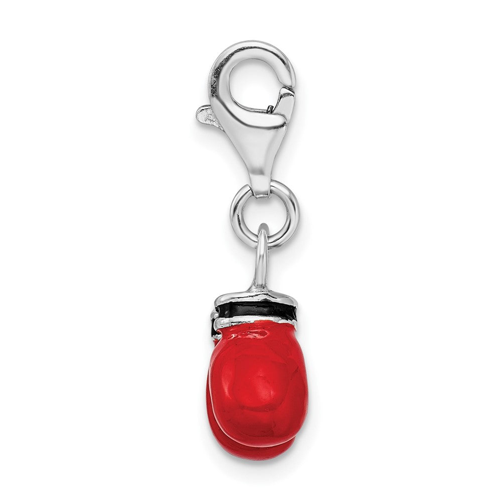 Amore La Vita Sterling Silver Rhodium-plated Polished 3-D Enameled Boxing Gloves Charm with Fancy Lobster Clasp