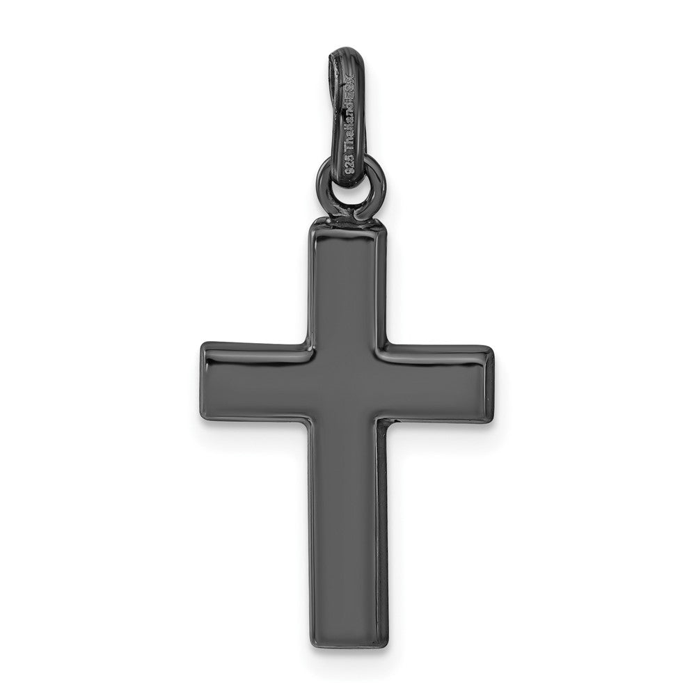 Sterling Silver Black Ceramic Red Crystal Cross Pendant