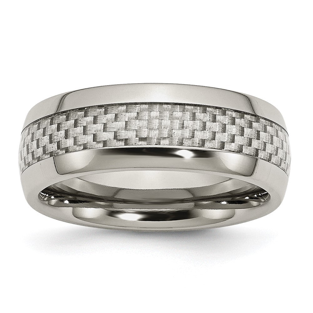 Stainless Steel Polished w/ Grey Carbon Fiber Inlay 8mm Band Size - 12