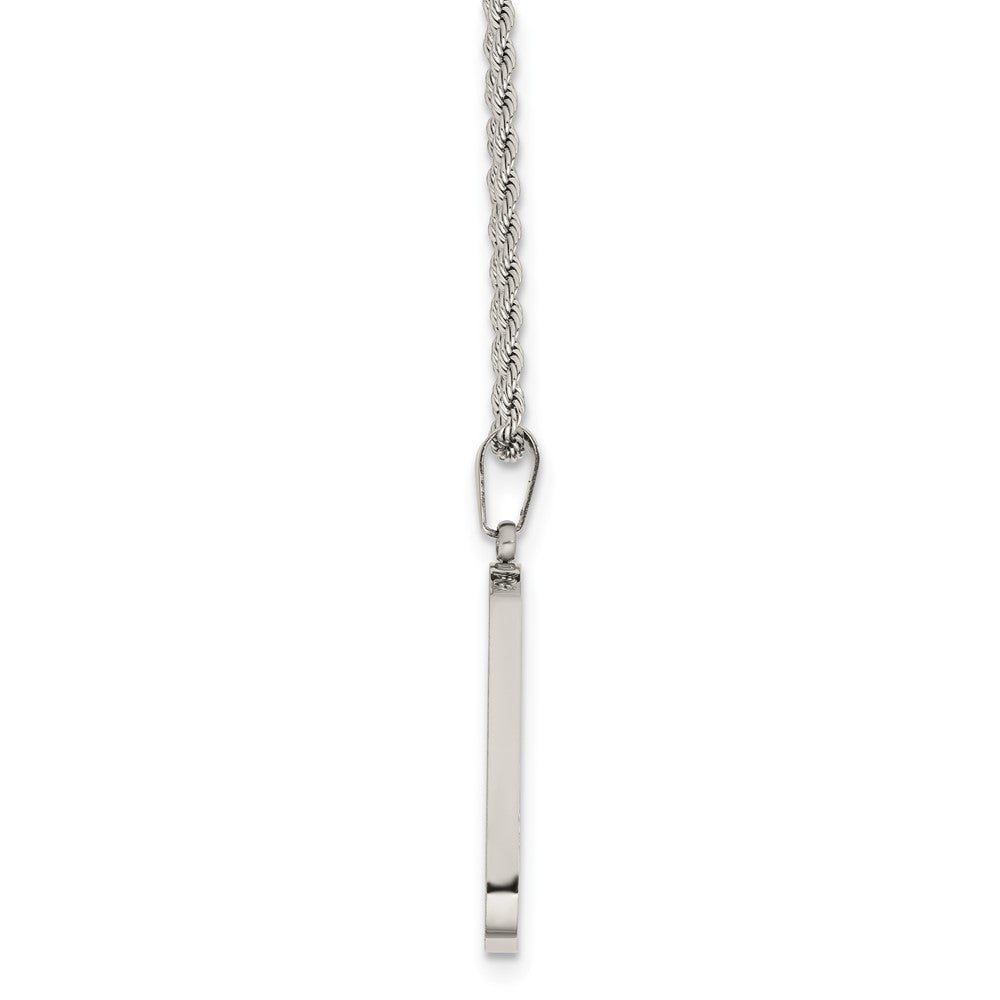 Stainless Steel Polished Laser Cut Edges Dog Tag 22in Necklace
